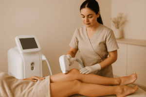 estetista che esegue epilazione laser