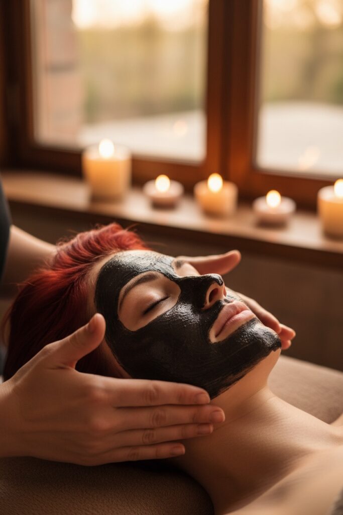 ragazza riceve una maschera viso al carbone attivo in un centro estetico a verona