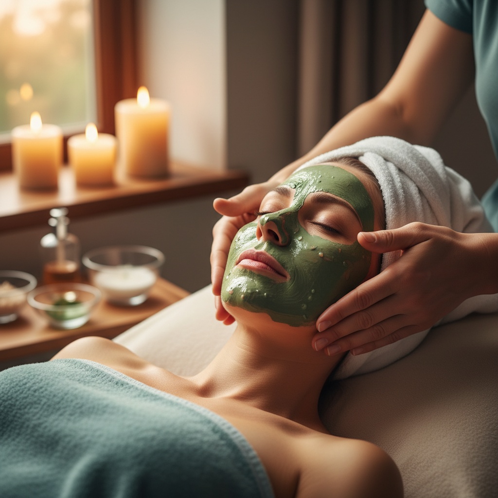 Donna con turbante in testa che riceve una pulizia viso detossidante in un centro estetico a Verona