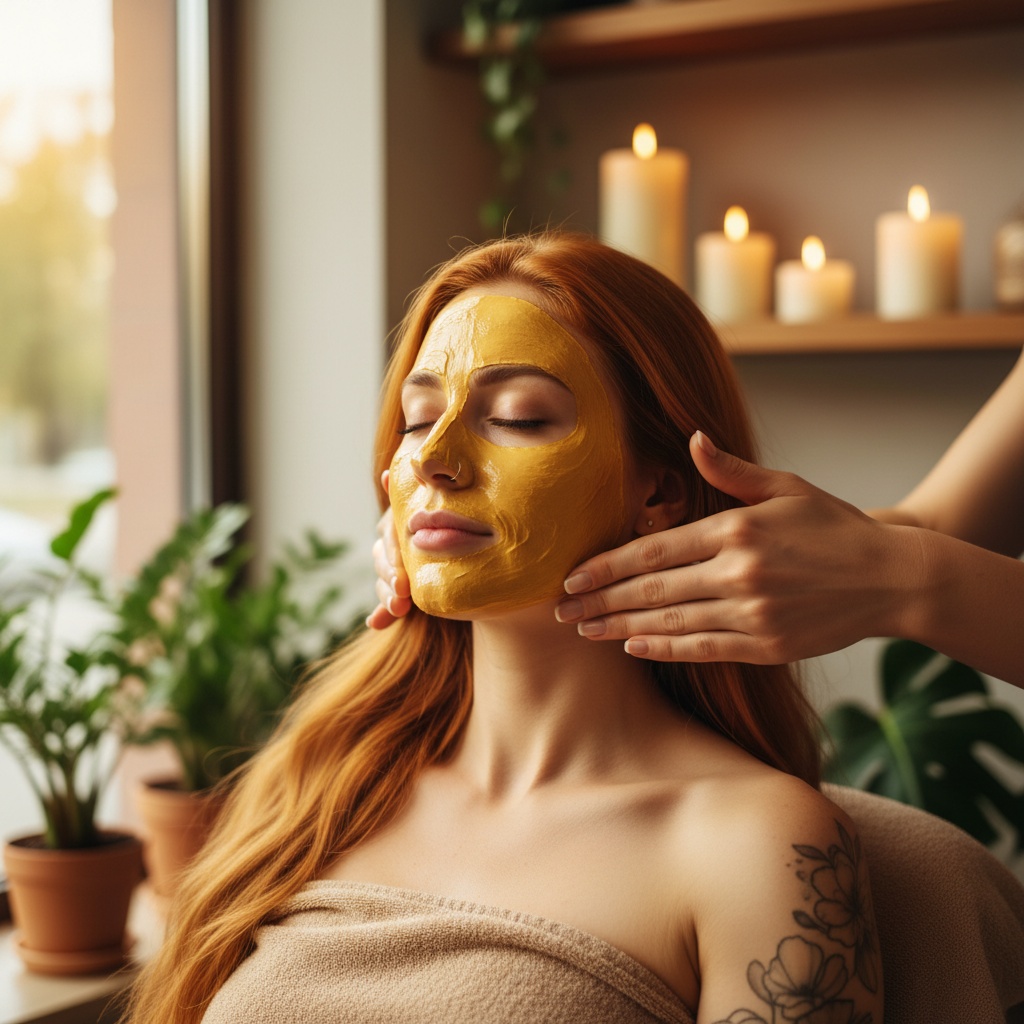 ragazza riceve un trattamento viso maschera alla vitamina c rilassante a verona